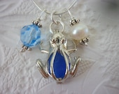 Sea Glass Frog Necklace Locket  Charm Blue
