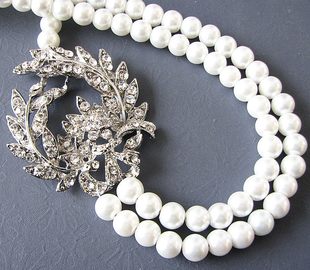 Wedding Jewelry Bridal Statement Necklace Bridal Jewelry Pearl Necklace Wedding Necklace Double Strand