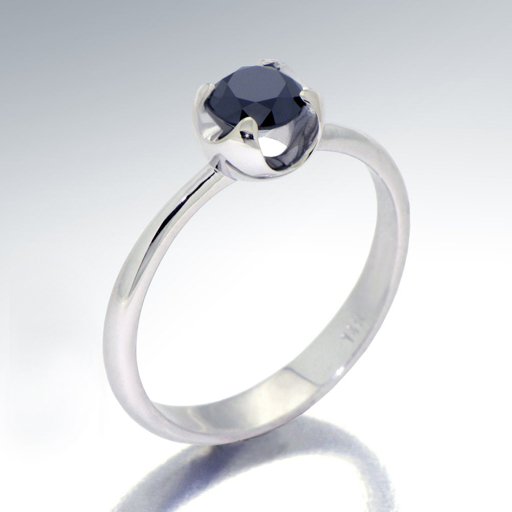 Black Cup Unique Engagement Ring, Black Diamond  Ring, 14K White Gold Ring, Italian fine custom jewelry by Arosha