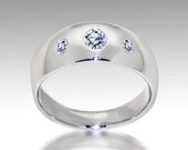 Three Diamonds Ring, Unique Diamond Wedding Band,14k White Gold Ring for women, Mens wedding band, Custom Italian Fine jewelry