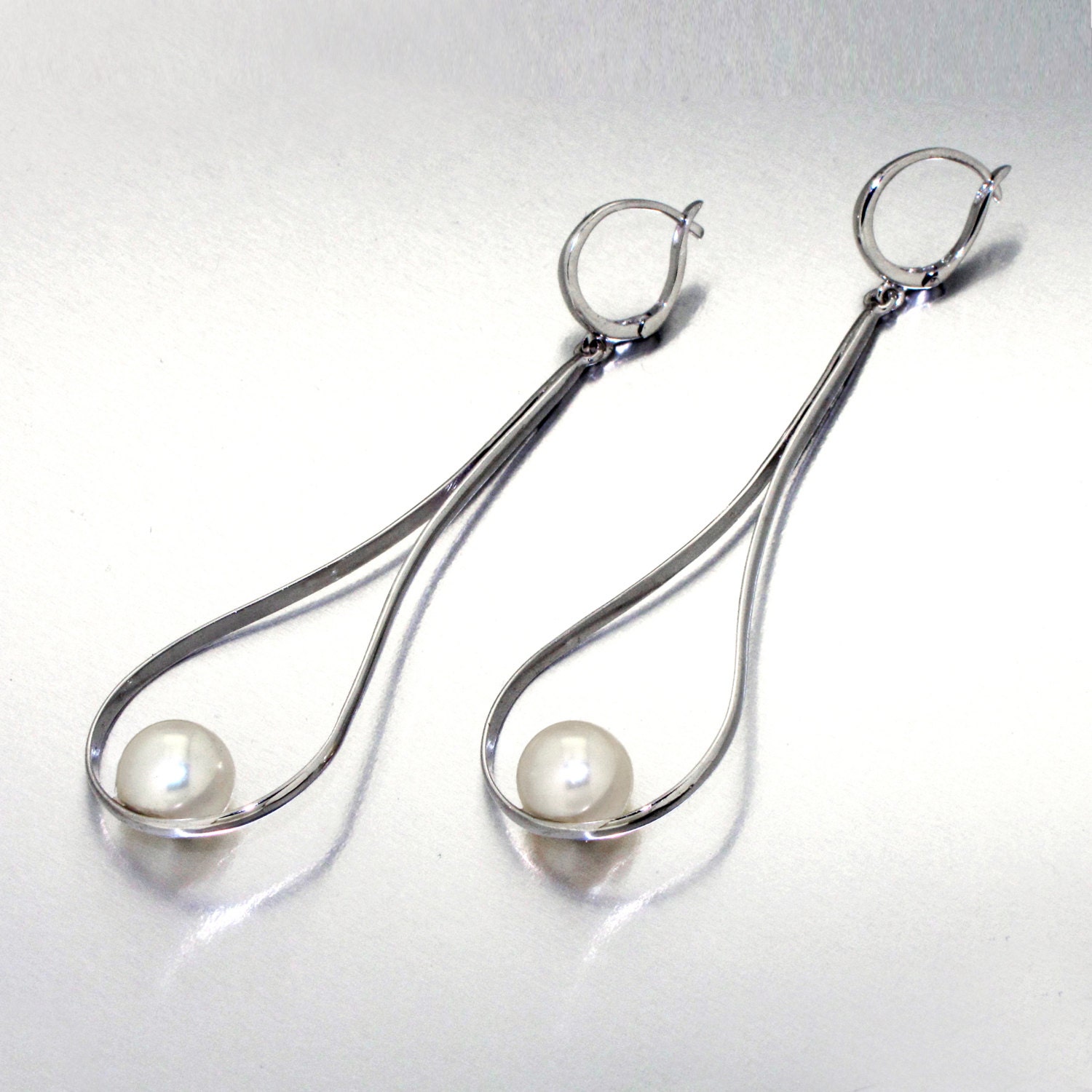 14K White Gold Drop Earrings, Pearl Drop Earrings, Large pearl earrings, Italian Fine Jewelry