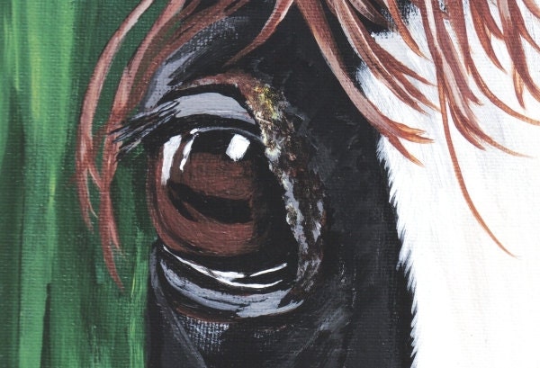 Horse Face Equine Folk Art Original Acrylic Painting Animal Art Emerald Green Wall Decor OOAK 9 x 12