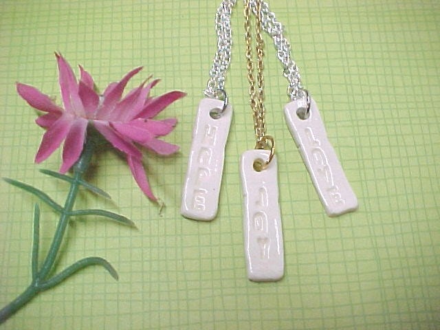 Love Hope Joy Porcelain Necklace Cartouche Style Choice of Word and Chain Pottery Jewelry