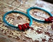 Hoop Earrings in Sea Green and Red Coral Gemstones