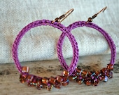 Purple Beaded Hoop Earrings