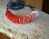Ombre Solutions. Shades of Coral Crochet Necklace on Adjustable Cotton Cord.