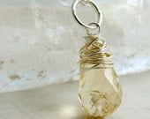 Citrine Briolette Silver Necklace. Silver Citrine Necklace. Citrine Necklace Gemstone Necklace. Wire Wrapped Citrine Necklace