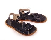 Vintage 1980s Saltwater Navy BlueLeather Sandals Kids 12