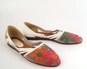 SALE Ellemenno Flat Sandals Vintage 1980s Leather Flowers Women's 8