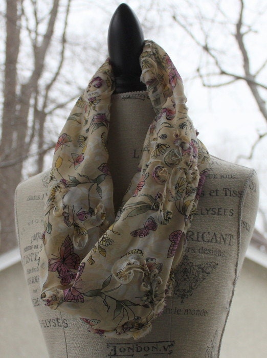 sheer butterflies self embroidered cowl
