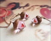 Glass Acorn Necklace and Earring Set - Encased Copper Hearts by Bullseyebeads  Peter Pan Kiss