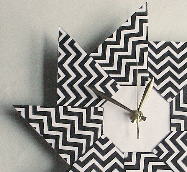 Chevron Origami Clock Unique Home Decor - Black