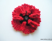 Large Red Poppy Flower Applique crochet set of five, MADE TO ORDER.