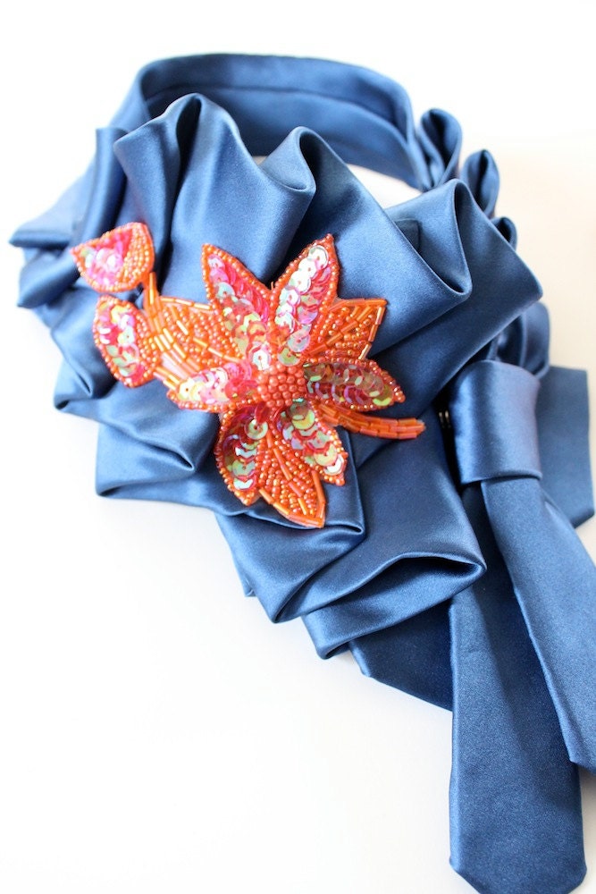 French Blue Ruffles with Orange applique