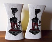 Vintage ArtMark Japan Vases, Midcentury Modern, Yellow, Black, Red