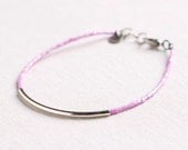 Bar Bracelet with pink seed beads - minimalist bracelet - friendship bracelet - glass jewelry - flamingo pink