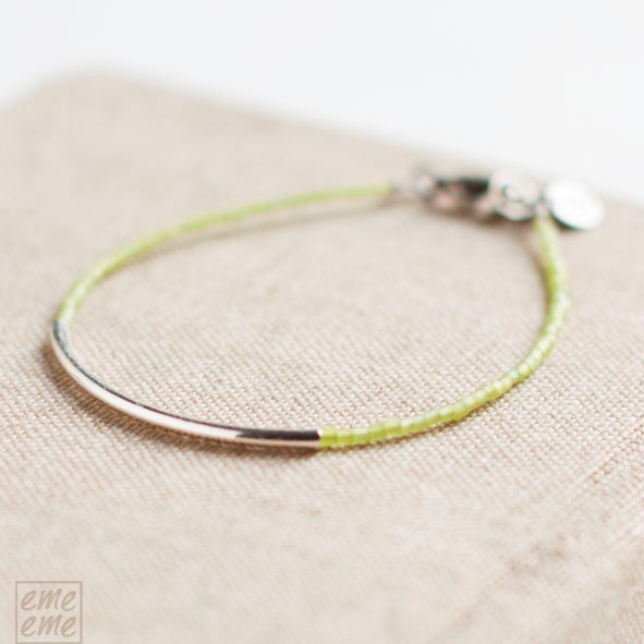 Bar Bracelet with light green seed beads - minimalist bracelet - friendship bracelet - glass jewelry - Mother's Day Gifts
