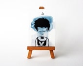 Personal Rain Cloud - Tiny original watercolor painting - drawing of a sad girl - ACEO number 21