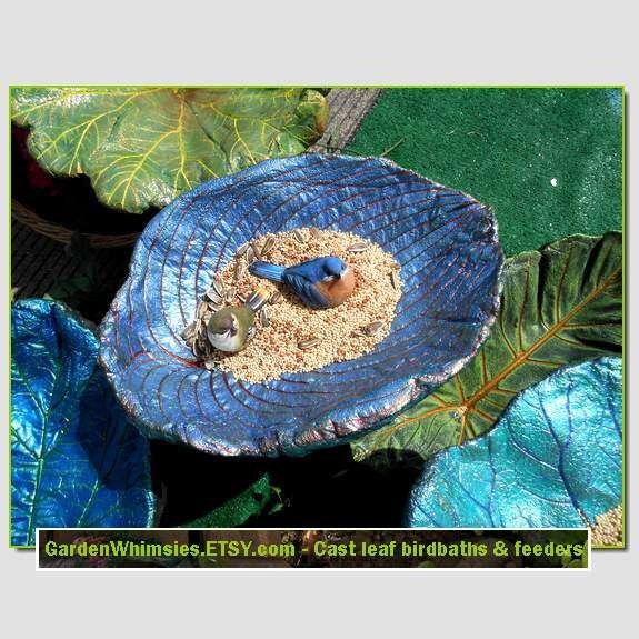 Hosta leaf birdbath or feeder on pole (Leaf No. 1368) - Concrete fossil - Great color for the garden