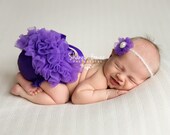 Purple Chiffon Diaper Cover Newborn Photography Props with Matching Headband 0-3 Months - Newborn Photo Props, Bloomers, Baby Props, Newborn