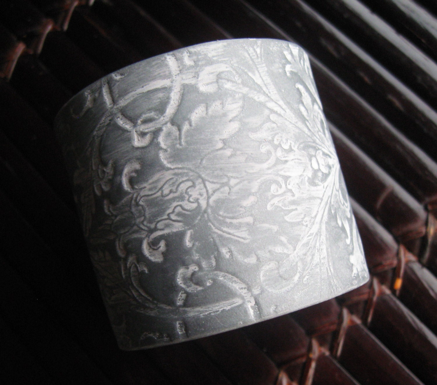 Silver Cuff Bracelet Light Rose Damask Design, Wedding Bridal Jewelry by theshagbag