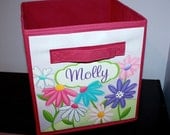 Pretty Purple Garden Fabric Bin Girl's Personalized Bedroom Baby Nursery Organizer for Toys or Clothing