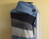 BLUE MOUNTAIN  - Hoodie Sweatshirt Sweater - Recycled Upcycled - One of a Kind Women - LARGE