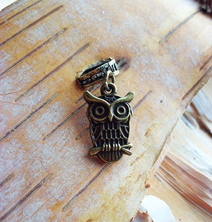 Owl Antiqued Brass ADD to your DREADS Dreadlock Accessory Extension Accessories Dread Boho Bohemaian Hippie Bead