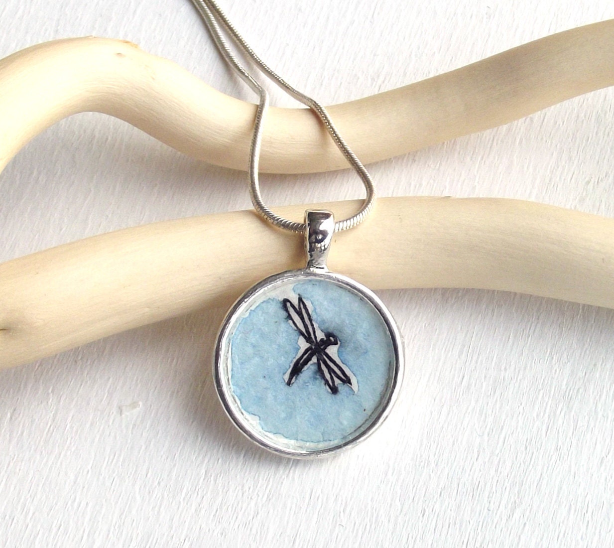 Art pendant - Dragonfly - original handpainted art jewerly,  watercolor, miniature, necklace, OOAK