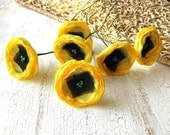 Fabric flowers with stems, stemmed popies, fabric flowers, vase fillers, floral home decor- set of 6 pcs- YELLOW WILD POPPIES