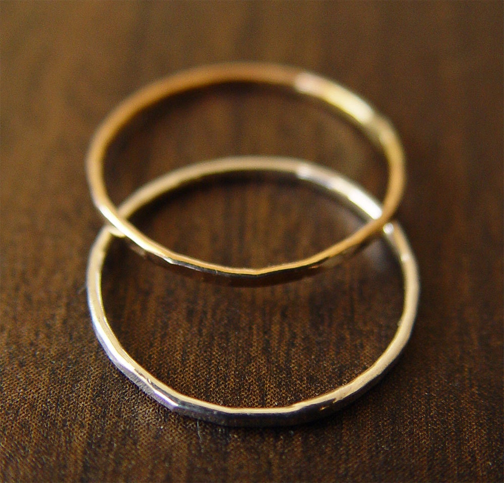 Gold Silver Band Rings - Mixed Metal Ring Set