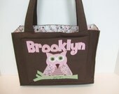 Handmade Personalized Brown Diaper Bag with Pink and Brown Applique by Tried and True Designs on Etsy - TriedAndTrueDesigns