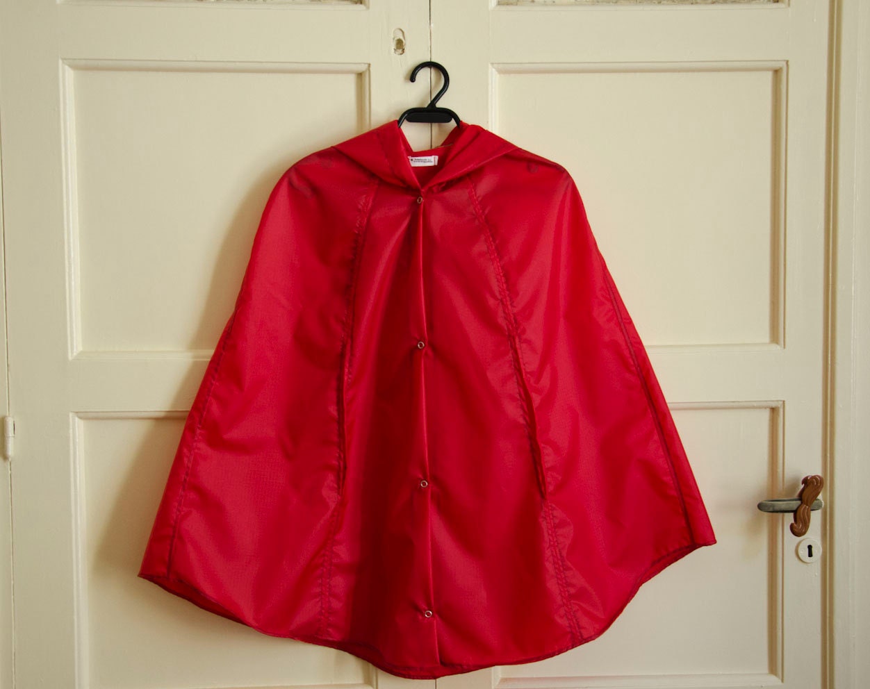 Red Raincape, Vintage Inspired Cape with Hood, Waterproof, Unisex Rain Jacket - karmologyclinic
