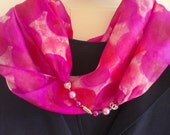 Long infinity silk scarf, pink poppy and petunia, hand painted