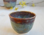 Yunomi Tea Cups in Multi Color Dripping Glaze Handmade Ceramic Pottery Pair of Stoneware Teacups  Made in the USA