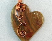Red Brown Jasper Heart Gemstone Antique Copper Wire Wrapped Pendant