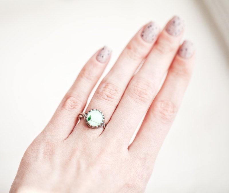 Mint bird ring - Spring jewelry - Pastel trend - Adjustable ring (R040)