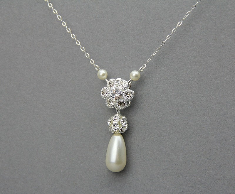 Bridal pearl crystal necklace. Swarovski crystal pearl necklace , bridal jewelry, wedding jewelry, bridesmaid gift  necklace - Style 807