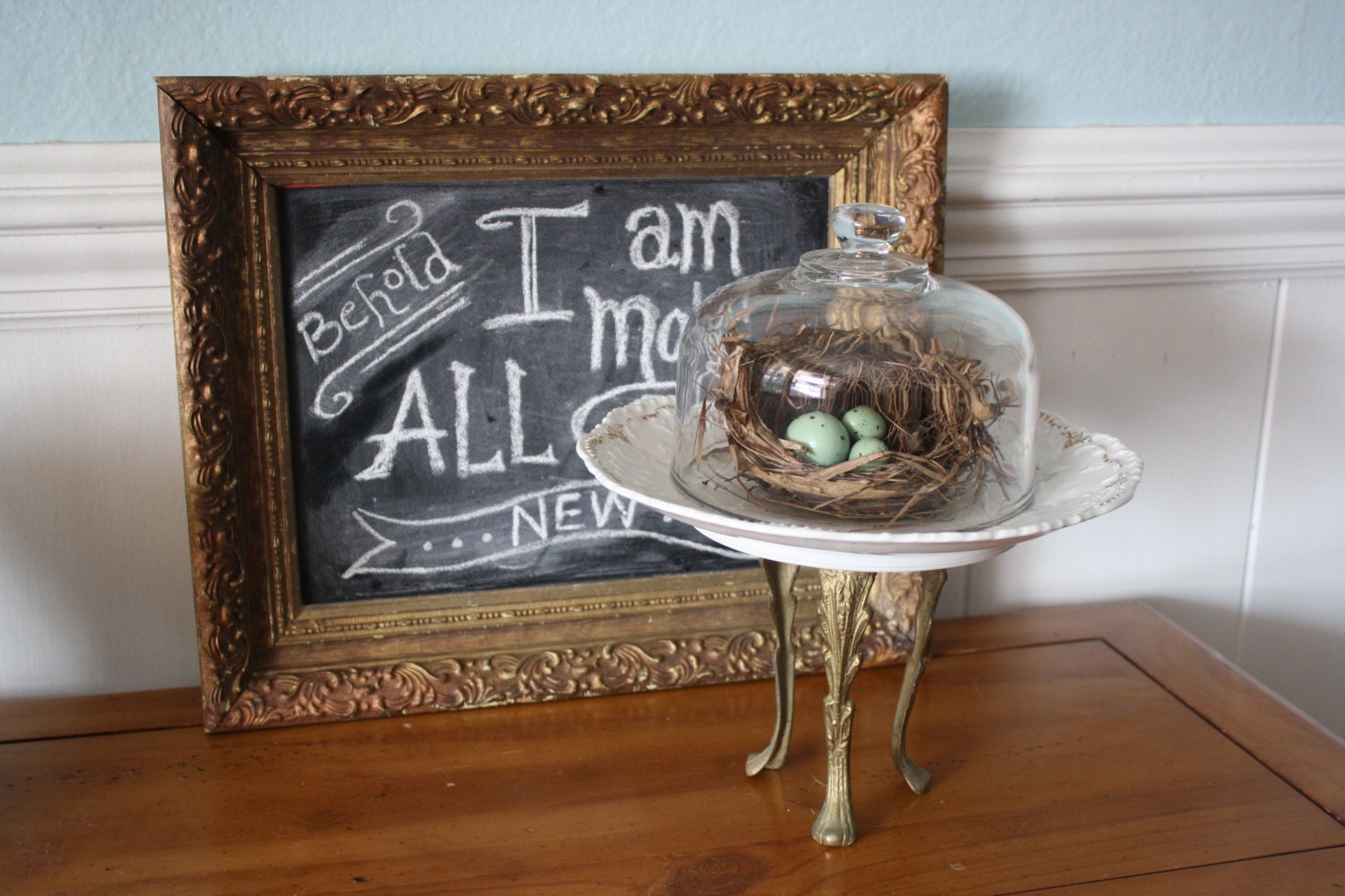 Cottage Chic Restyled China Plate and Glass Cloche