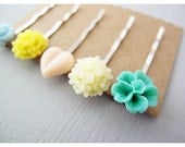 Flower Bobby Pin Set of Five, Pastel, Garden Inspired