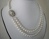 Wedding Jewelry Bridal pearl necklace rhinestone wedding jewelry, bridesmaid pearl necklace two strand Allison II