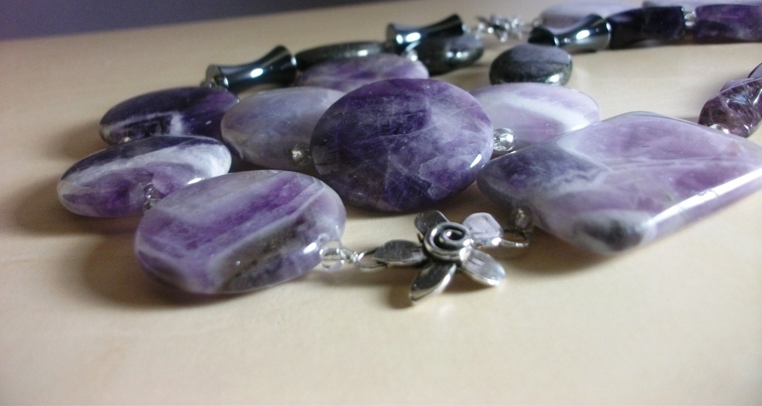 Amethyst and Sterling Silver Necklace, 18", 2 Strand