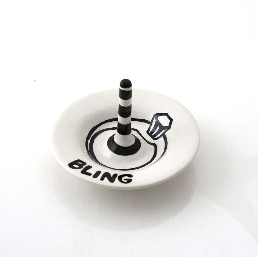 Ceramic ring holder Bling with Black Stripes Great wedding shower gift bridesmaid gift