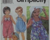 Vintage 1990's Simplicity 8452 Sewing Pattern Toddlers' Romper in Two Lengths, Dress, Vest and Hat  Size 1, 2, 3, 4