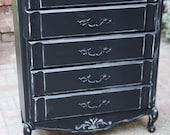 French Black Vintage Highboy Tall Dresser