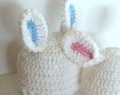 Crochet White Bunny Ears Hat - Bunny Ears Baby Hat - Size 3 - 6 months... Choice of White with Blue or Pink Ears Crochet White Bunny Hat - puddintoes