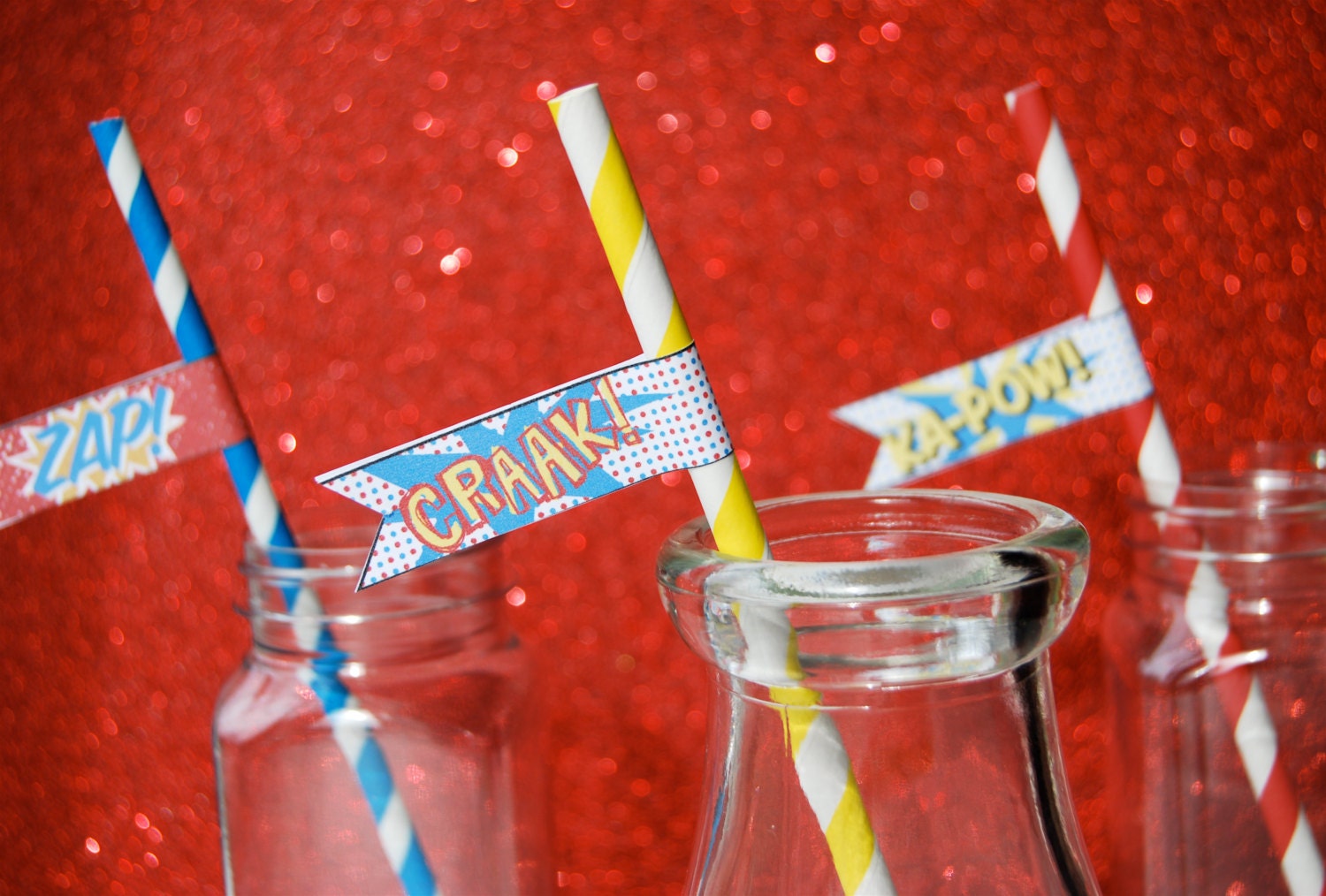 Super Hero  Party Flags on Paper Straws (12)