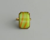 Czech Glass Ring. Late Art Deco Early Retro. Striped Bombe. Czechoslovakian.