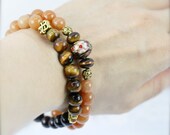 Vitality and wealth bracelet x 2 - aventurine, tiger eye, jade and cloisonne.