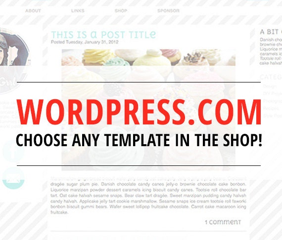 Wordpress.com Package  // Choose any template from my shop and receive a header, background and icons for use on Wordpress.com